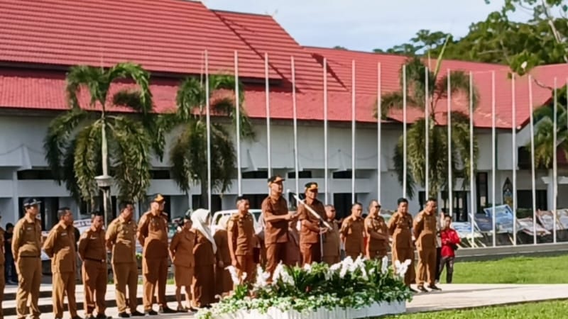 Penjabat Bupati Barito Selatan, Deddy Winarwan saat menyampaikan sambutan pada apel gabungan (foto: BorneoToday/HBI)